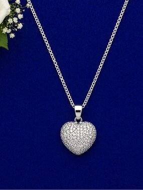 Silver Heart Pendant Necklace - Women's Jewelry